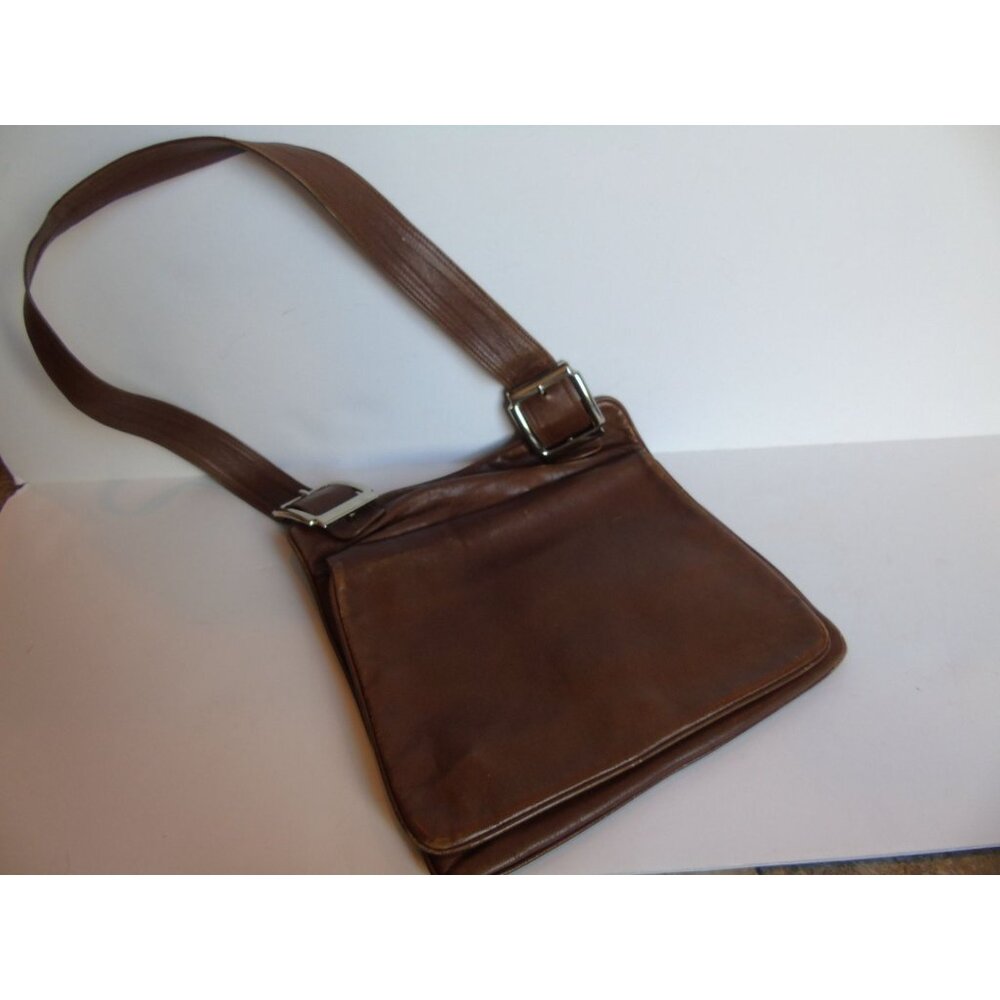 Vtg 1980's Bottega Veneta Shoulder Bag Brown Leather Made In Italy Silver Buckle